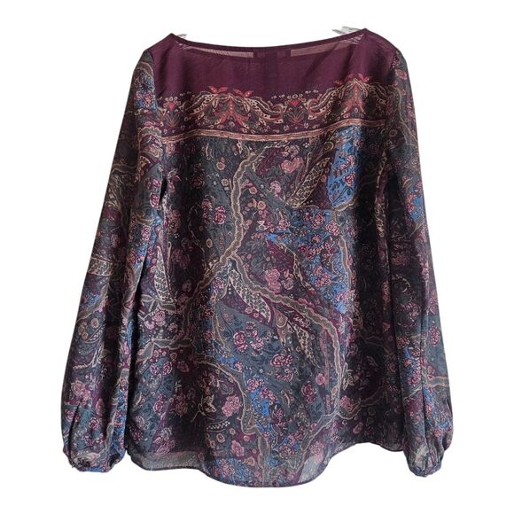 LAUREN RALPH LAUREN Women's M Blouse Boatneck Paisley Semi Sheer Long Sleeve 38" - Picture 6 of 6